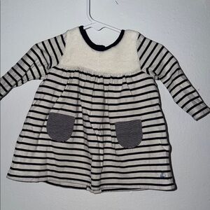 Petit Bateau Ivory and Black Striped Knit Dress